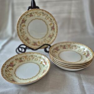 Vintage Noritake Columbine Dinner Plates, Floral Gold Trim, Set of 6